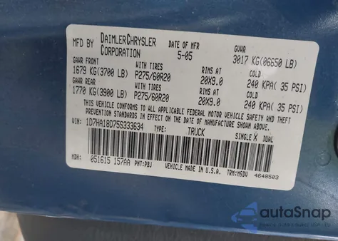 2005 Dodge Ram 1500 Slt/Laramie z USA, uszkodzony, nr VIN 1D7HA18D75S333634